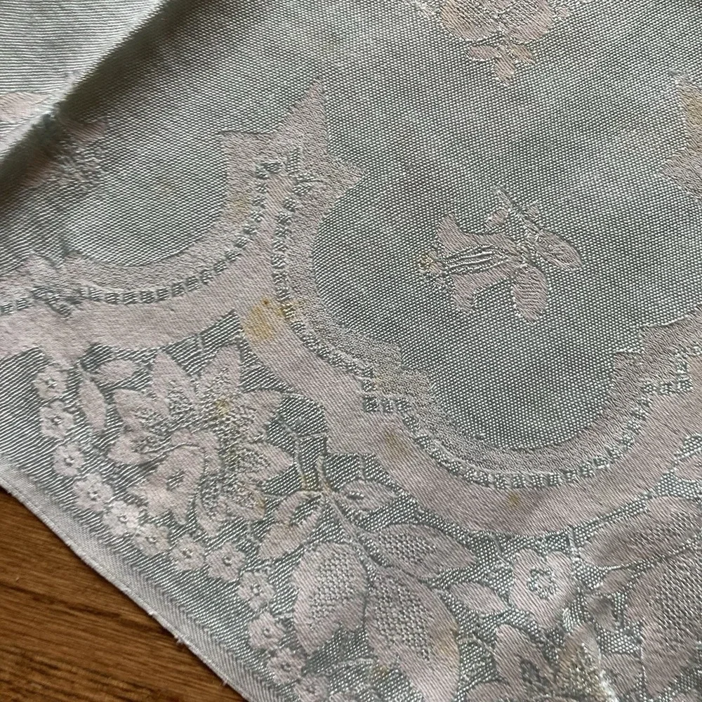 Vtg‎ Mint Green Floral Damask Linen Napkins Set 3 Jacquard Cottagecore Chic